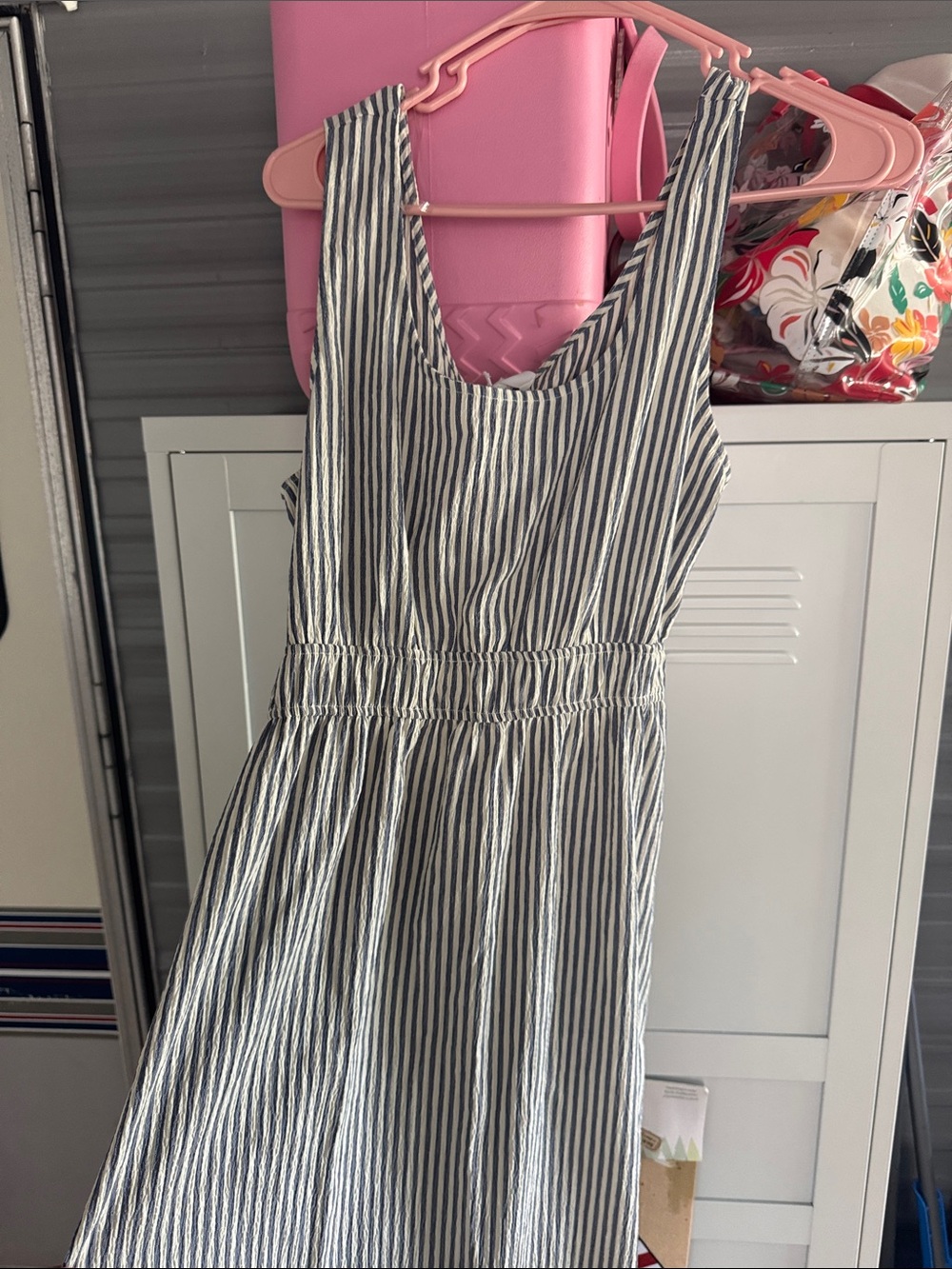 Gilli Blue & White Striped Maxi Dress with Smocked Waist